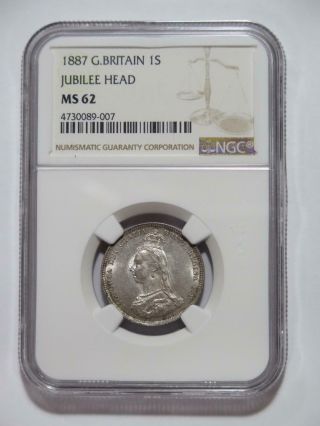 Great Britain 1887 1 Shilling Jubilee Ngc Graded Ms62 World Coin ?no Reserve?