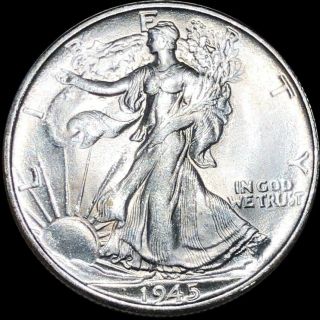 1945 - S Walking Half Dollar Looks Uncirculated San Francisco Liberty Silver Coin