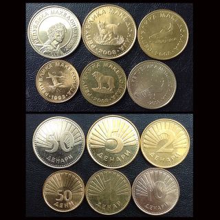 [m - 1] Macedonia Set 6 Coins,  50 Deni,  1,  2,  5,  10,  50 Denars,  1993 - 2008,  Unc