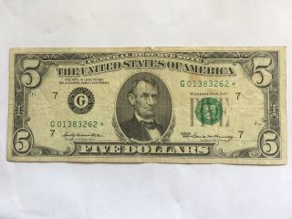 1969 Series Star Note $5 Dollar Federal Reserve Note Us Currency