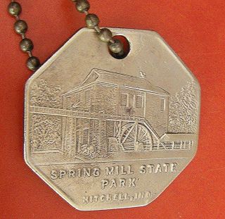 Vintage Good Luck Token Key Fob: Spring Mill State Park Mitchell In W/keychain