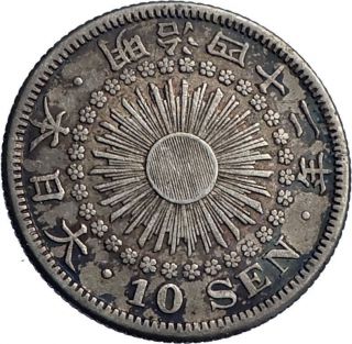 1907 Japan Emperor Meiji Silver 10 Sen Antique Silver Japanese Coin I72454