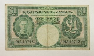 Government Of Jamaica 1 Pound 1953 P - 41b Kgvi Ch.  Fine - Vf Tdlr