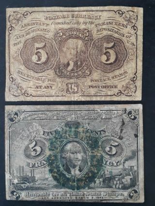 Rare C.  1863 United States 5 Cents Fractional Currency Notes