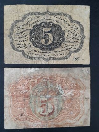RARE c.  1863 United States 5 Cents Fractional Currency Notes 2
