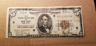 Fr.  1850 - B $5 1929 York Federal Reserve Bank Note