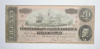 Civil War 1864 $20.  00 Confederate States Horse Blanket Note 762