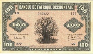 French West Africa 100 Francs Currency Banknote 1942