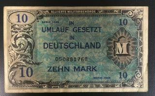 1944 Germany Umlauf Gesetzt Deutschland 10 Zehn Mark Circulated Banknote
