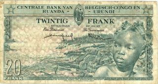 Belgian Congo 20 Francs Currency Banknote 1957 2