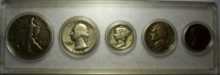 1945 Wartime Us Set 4 Silver Coins 5 Total Birth Year Anniversary Set