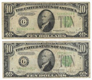 1934 A $10 Frn Chicago,  1934 C $10 Chicago Lime Green Seal