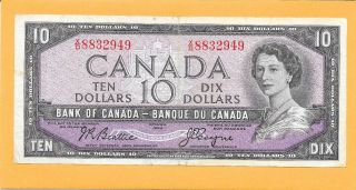 1954 Canadian 10 Dollar Bill X/d8832949 (circulated)