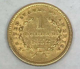 1852 Liberty Head Gold Dollar $1 Type United States Gold Coinage Philadelphia 6