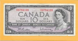 1954 Canadian 10 Dollar Bill D/v9784109 (circulated)
