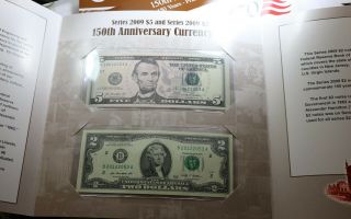 150th Anniversary Currency Set Series 2009 $2 and $5 Dollar Federal Reserve Note 2