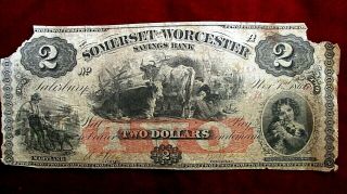 1862 Somerset & Worcester Savings Bank $2 Note