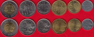 Ethiopia Set Of 6 Coins: 1 Santeem - 1 Birr Unc