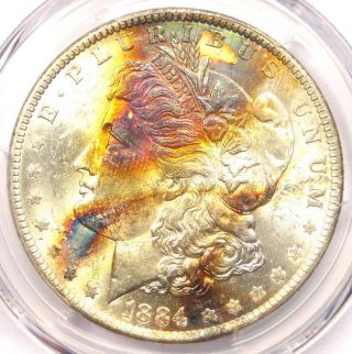 1884 - O Toned Morgan Silver Dollar $1 - Pcgs Ms62 - Rainbow Toning