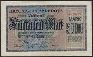 1922 5000 Mark Munich Germany Vintage Emergency Paper Money Banknote P 925 Vf