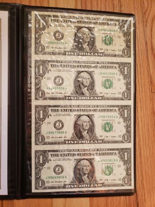 Uncut Sheet Of 4 One Dollars (4 X $1) Us Currency Notes Pack Of 3