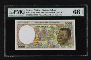 2000 Central African States / Gabon 1000 Francs Pick 402lg Pmg 66 Epq Gem Unc