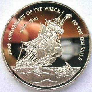 Cayman 1994 Sailboat 2 Dollars Silver Coin,  Proof