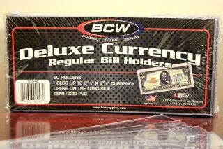 100 Bcw Semi Rigid Currency Regular Holder Sleeve Banknote Bill Deluxe Case