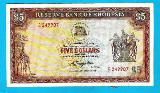 Rhodesia P36b 5 Dollars Sign Dr D C Krogh Wmk C Rhodes Salisbury 20.  10.  1978 Xf,