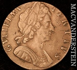 Great Britain: 1696 One - Half Penny - William Iii - Type 1 - Scarce I4786