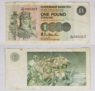 1987 Scotland Clydesdale Bank 1 Pound Sterling " Robert The Bruce " Note P - 211