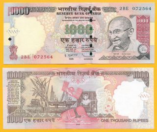 India 1000 Rupees P - 100d 2009 Letter L Unc Banknote