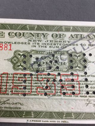 JUNE 15,  1935 THE COUNTY OF ATLANTIC $1 SCRIP 3