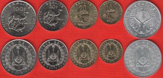 Djibouti Set Of 5 Coins: 5 - 100 Francs 1991 - 2013 Unc