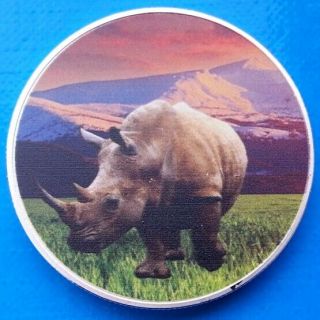 Zambia African Rhinoceros Rhino 2015 Unc Africa Wildlife Color Coin