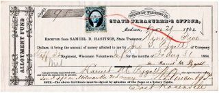 Civil War 1864 Wisconsin “allotment Fund” Soldier’s Receipt,  32nd Wi Vols.  Inf.