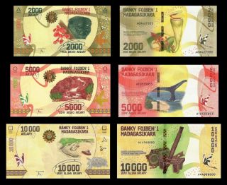 Madagascar 2000 - 5000 - 10000 Ariary 2017 Set Of 3 Notes Unc