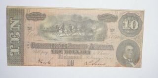 Civil War 1864 $10.  00 Confederate States Horse Blanket Note 761