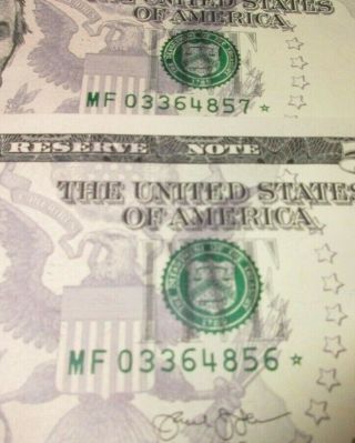 $5 Five Dollar Bill Star Notes - RARE - 2 CONSECUTIVE NUMBERS - 2013 Series - $10 Face 4