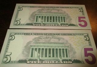 $5 Five Dollar Bill Star Notes - RARE - 2 CONSECUTIVE NUMBERS - 2013 Series - $10 Face 5