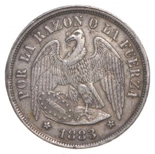 SILVER - WORLD COIN - 1883 Chile 1 Peso - World Silver Coin - 25 Grams 762 2