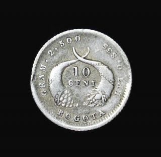 1882 Colombia 10 Centavos Silver Coin Bogota Scarce
