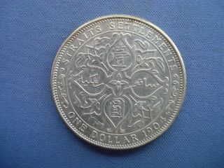 1904 Straits Settlement - 1 Dollar - Edward VII -.  900 Silver Coin - B1286 4