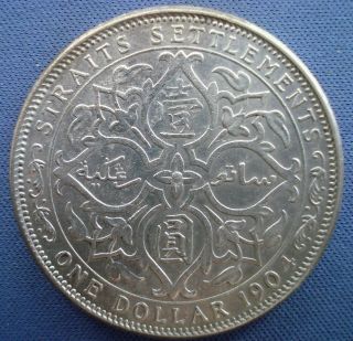 1904 Straits Settlement - 1 Dollar - Edward VII -.  900 Silver Coin - B1286 6