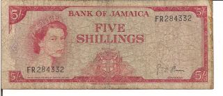 Jamaica,  5 Shillings,  Qeii,  P 51ad,  L.  1960 (1964)