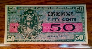 United States Military Payment Certificate Mpc 50 Cents Note Series 521