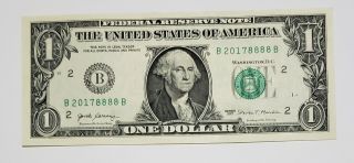 $1 - One Dollar Bill 2017 Special Fancy Serial Number 2017 8888