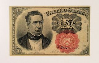 U.  S.  Fractional Currency,  10cts Red Seal Vf,  Pin Hole Ur Corner Tip Cut Close R.