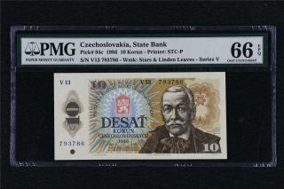 1986 Czechoslovakia State Bank 10 Korun Pick 94c Pmg 66 Epq Gem Unc