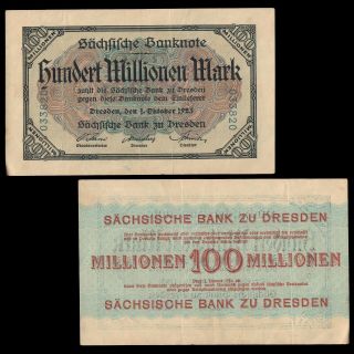 1923 Germany Hundred Million Mark Reichsbanknote Circulated